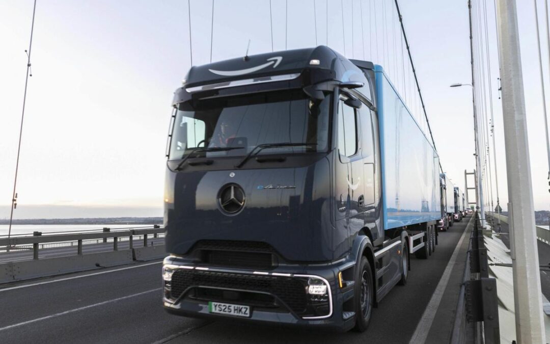 First new Amazon electric heavy goods vehicles hit UK roads